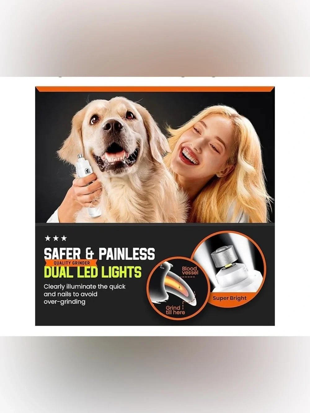 LOPSIC Dog Nail Grinder with 2 LED Lights, 2-Speed Trimmers and Clipper Kit